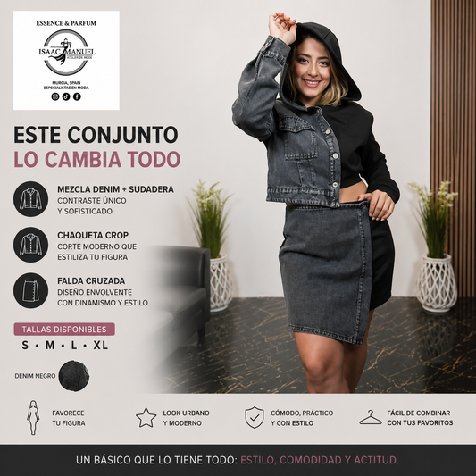 Conjunto de dos piezas estilo urbano tejido vaquero