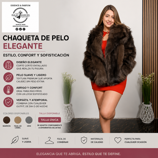 Chaqueta de Pelo Elegante Mujer | Corte Corto Entallado | Marrón, Beige Camel y Gris | Talla Única