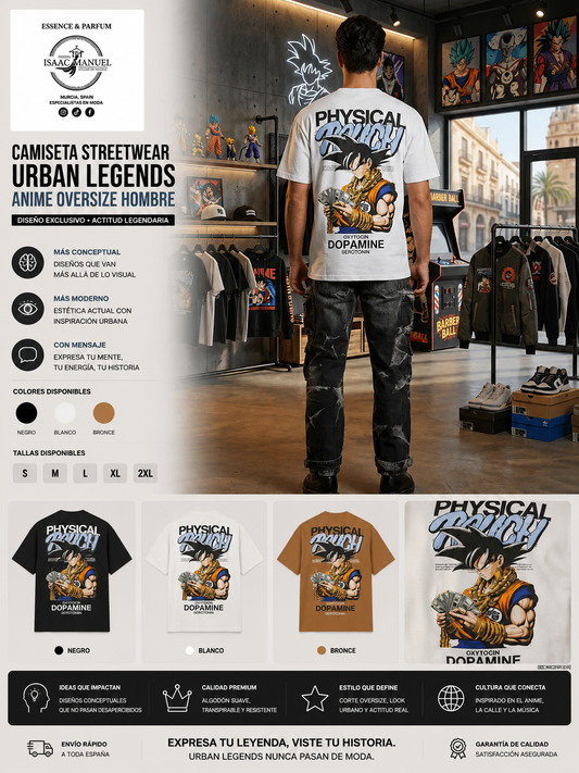 Camiseta Streetwear "Physical Touch" Goku Anime Hombre | Oversize Algodón | Blanco, Negro y Rosa | Tallas S-2XL