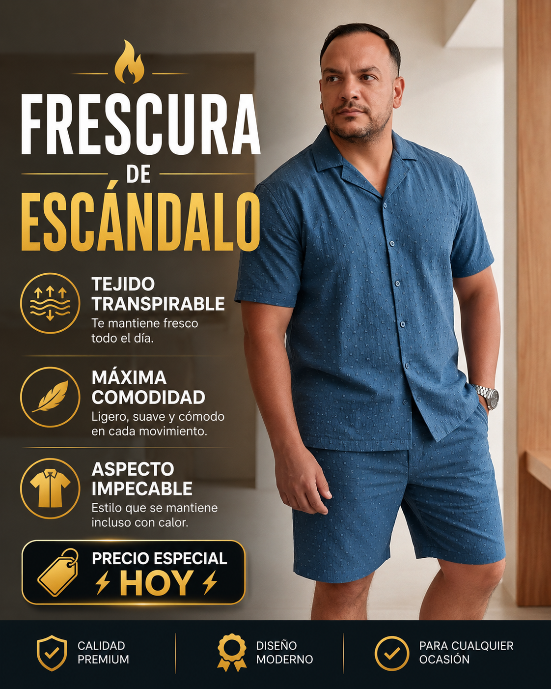 Conjunto Camisero y Bermuda Plumeti para Hombre | Estilo Veraniego y Confort Total