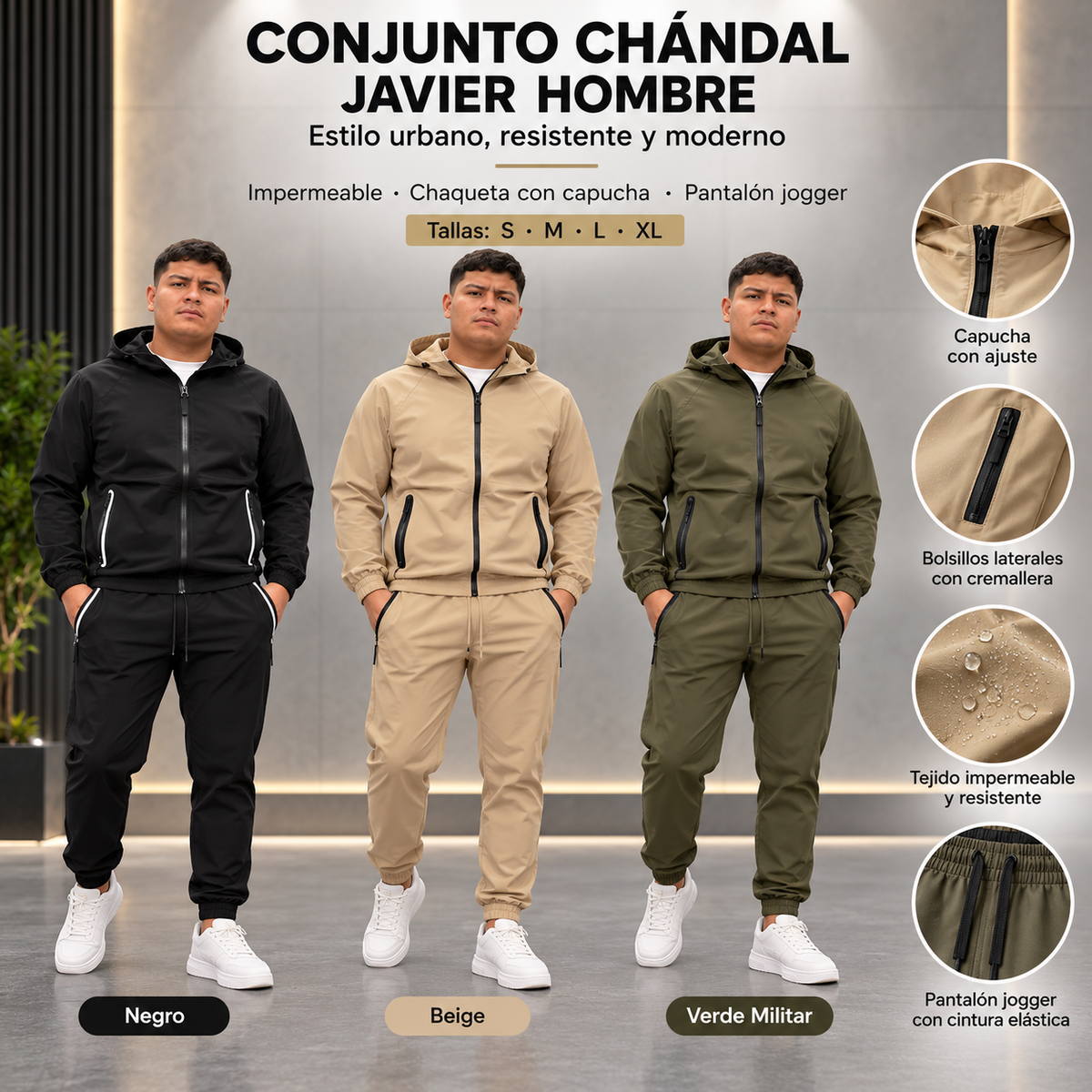 Conjunto Chándal Javier Hombre de 2 Piezas con Capucha