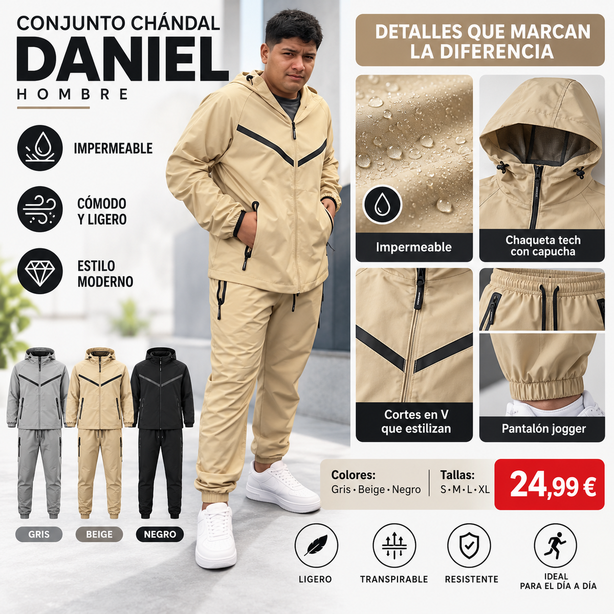 Conjunto Chándal Daniel Hombre de 2 Piezas con Diseño Tech