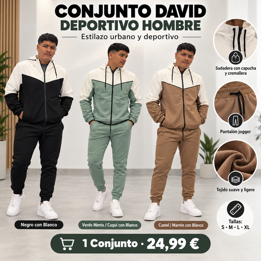 Conjunto Deportivo David Hombre de 2 Piezas Bicolor con Capucha
