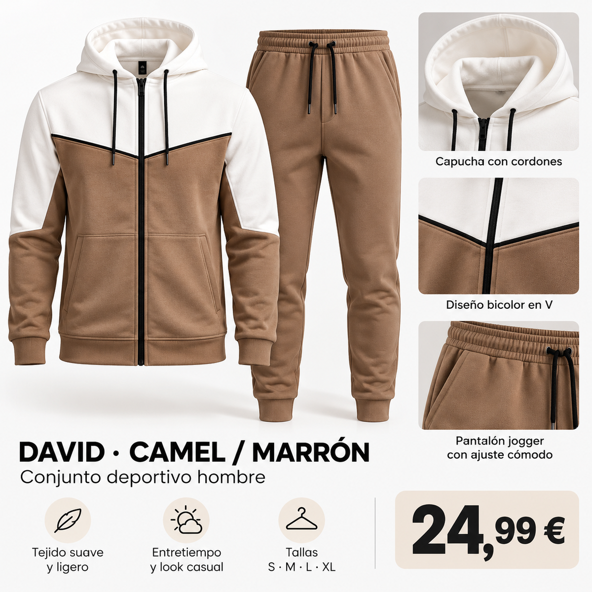 Conjunto Deportivo David Hombre de 2 Piezas Bicolor con Capucha