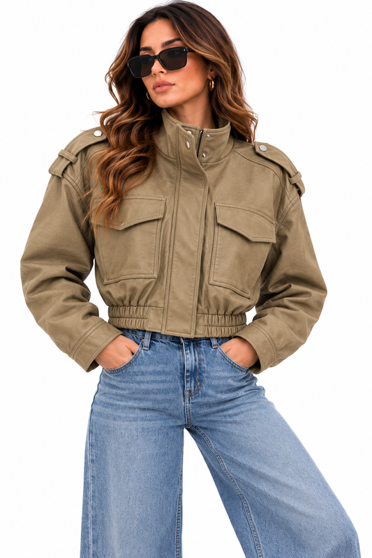 Chaqueta SANDRA Polipiel Oversize - Biker Bomber con Cinturilla Elástica