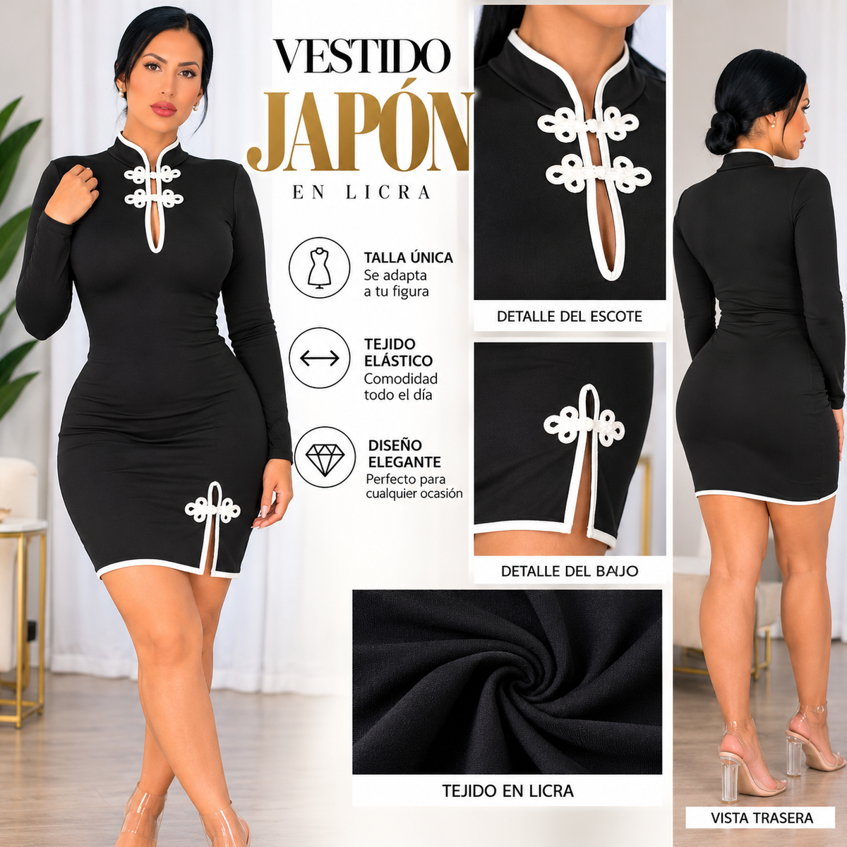 Vestido JAPÓN en Licra con Alamares – Talla Única