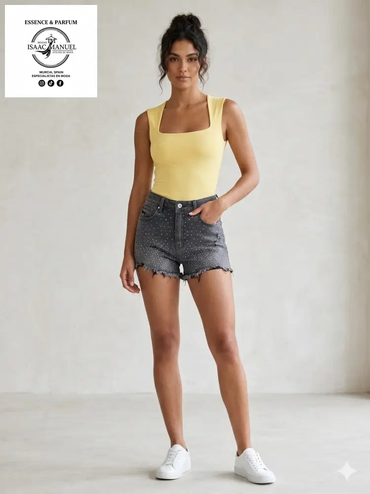 Body Minimal de Escote Cuadrado: Tu Nuevo Básico Imprescindible JC1011 Amarillo ropa de mujer