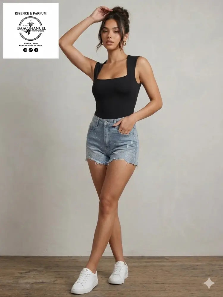 Body Minimal de Escote Cuadrado: Tu Nuevo Básico Imprescindible JC1011 Negro ropa de mujer