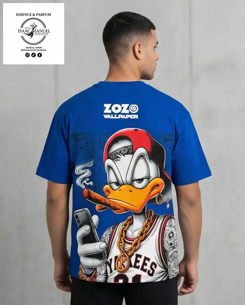 Camiseta Donald Duck Wallpaper | Hombre oversize - Azul cielo / S - Camiseta