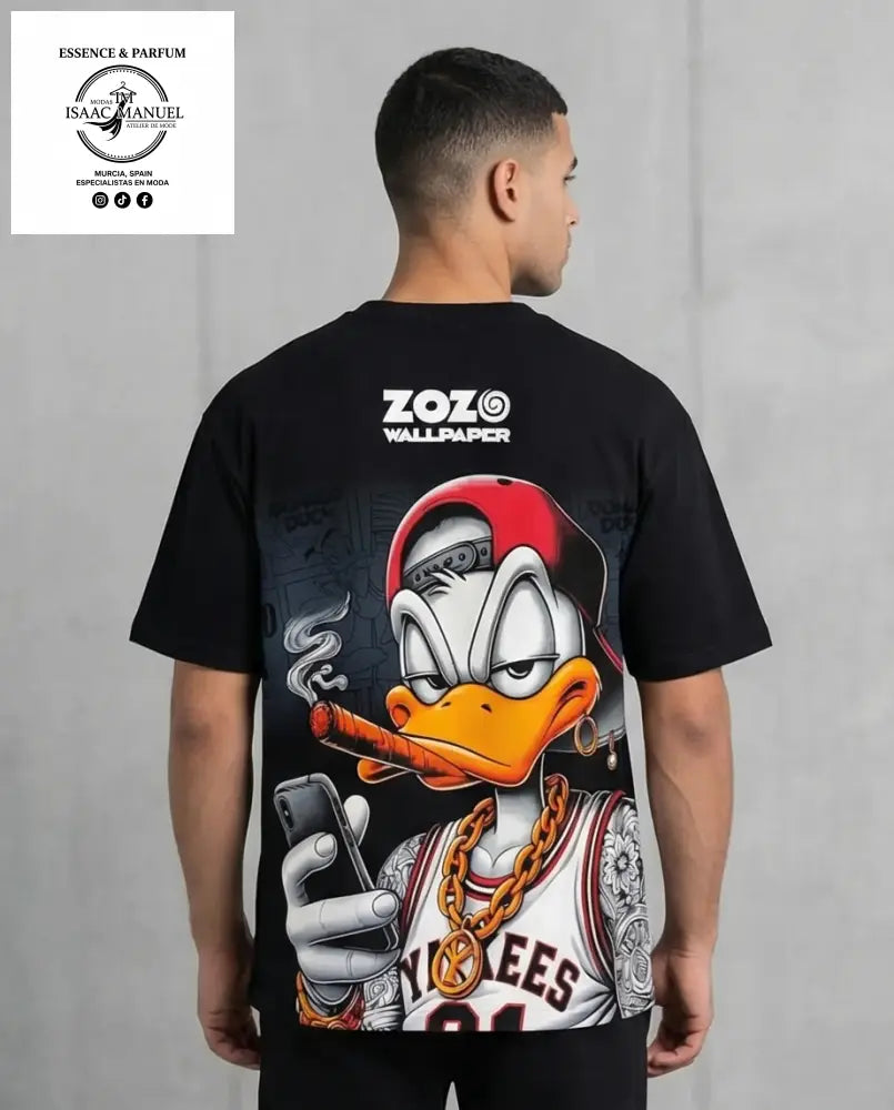 Camiseta Donald Duck Wallpaper | Hombre oversize - Negro / S - Camiseta