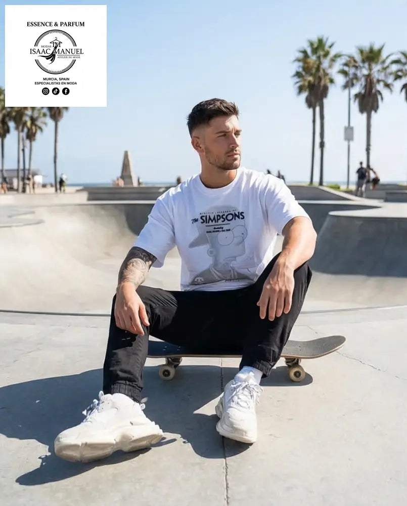 Camiseta Oversize Bart Simpson Streetwear Unisex | Diseño Doble Cara | Blanco Negro y Beige Camiseta hombre