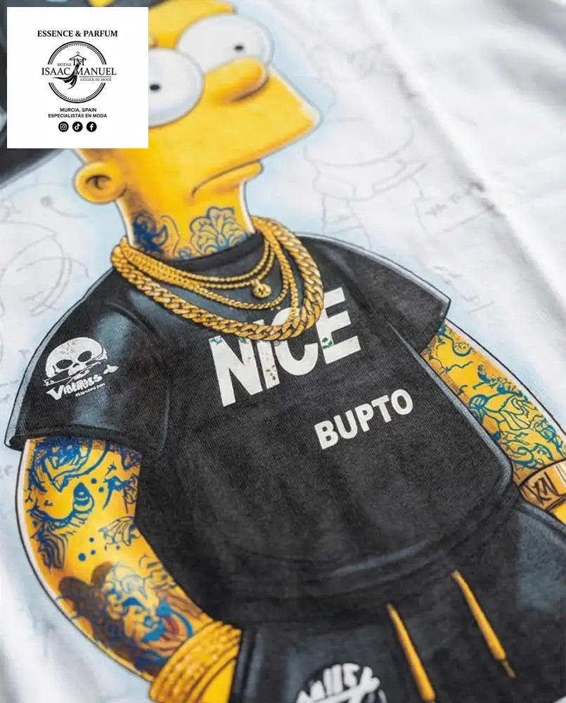 Camiseta Oversize Bart Simpson Streetwear Unisex | Diseño Doble Cara | Blanco Negro y Beige Camiseta hombre