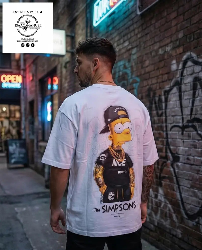 Camiseta Oversize Bart Simpson Streetwear Unisex | Diseño Doble Cara | Blanco Negro y Beige Camiseta hombre