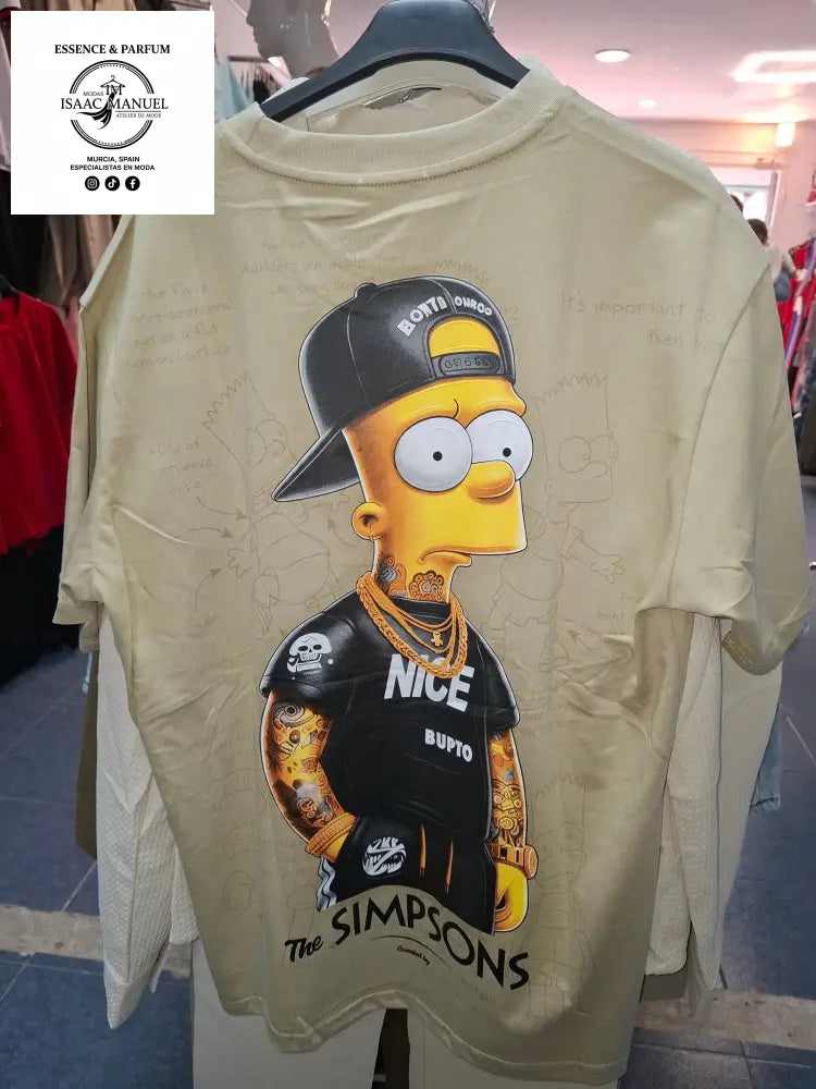 Camiseta Oversize Bart Simpson Streetwear Unisex | Diseño Doble Cara | Blanco Negro y Beige Beige / S Camiseta hombre