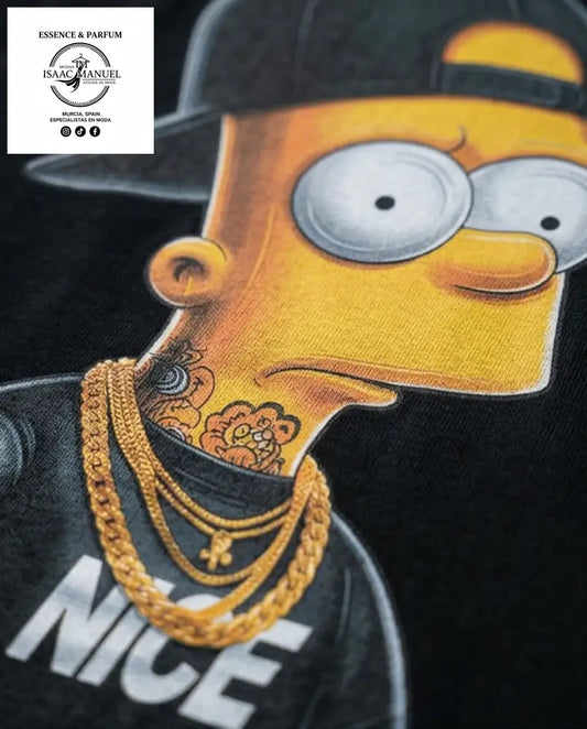Camiseta Oversize Bart Simpson Streetwear Unisex | Diseño Doble Cara | Blanco Negro y Beige Negro / S Camiseta hombre