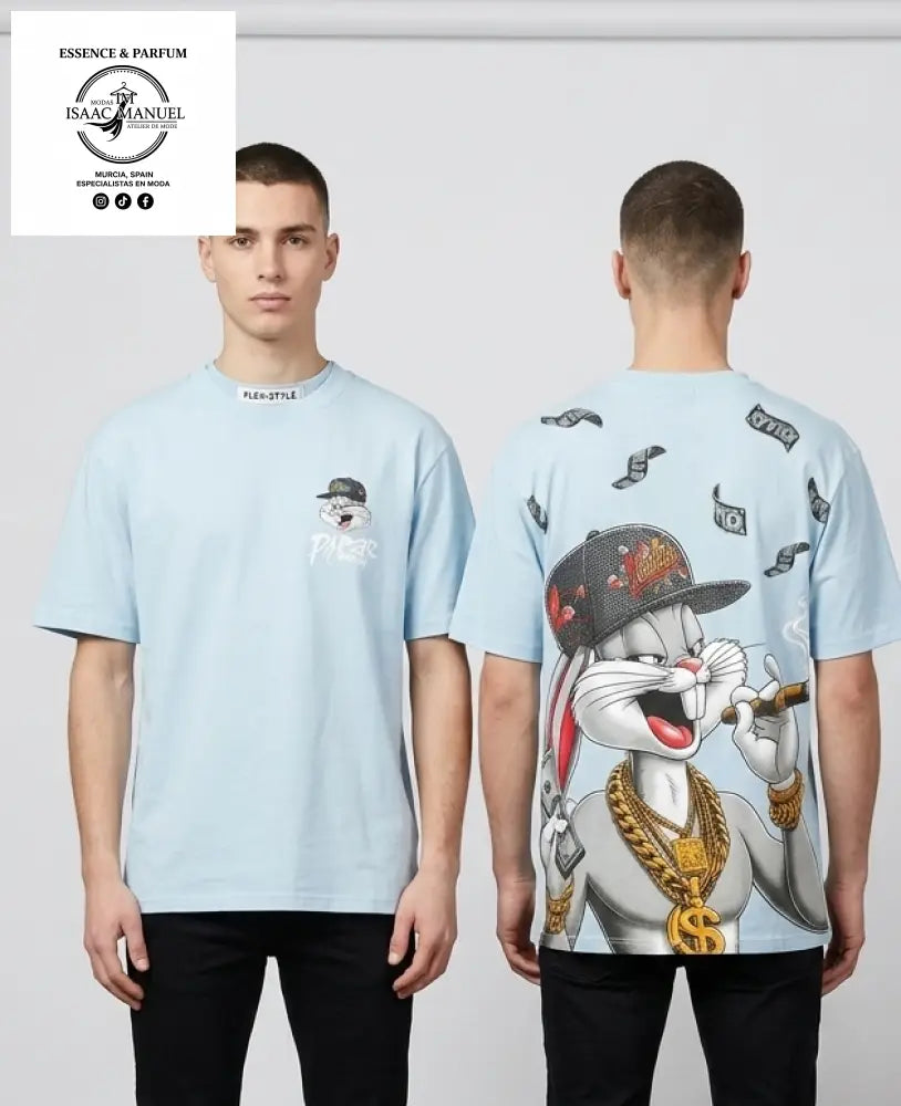 Camiseta Oversize Bugs Bunny Gángster | Streetwear Gráfico Unisex azul / S Camiseta hombre