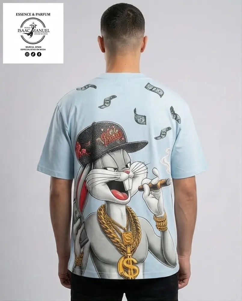 Camiseta Oversize Bugs Bunny Gángster | Streetwear Gráfico Unisex Camiseta hombre