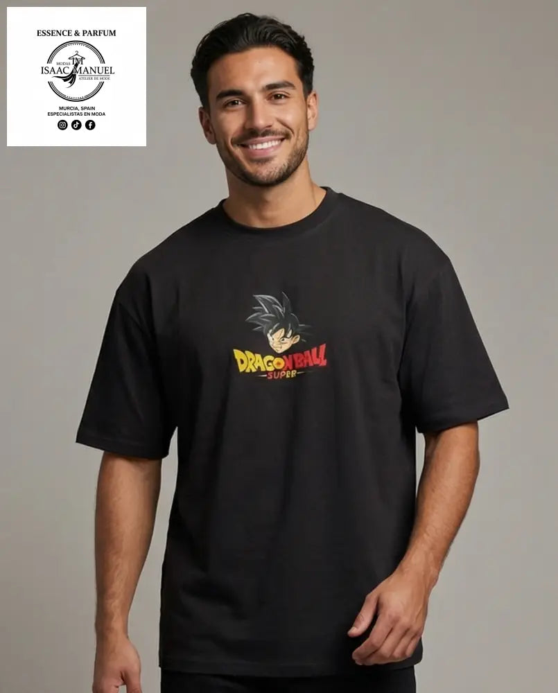 Camiseta oversize hombre Dragon Ball Super Goku negro - logo pecho - tallas S M L XL - Modas Isaac Manuel