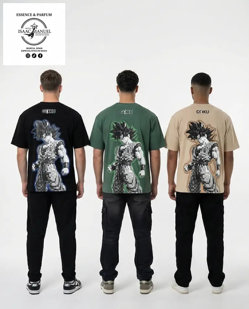Camiseta Oversize Goku Pixel Art | Negro · Verde · Arena - Camiseta
