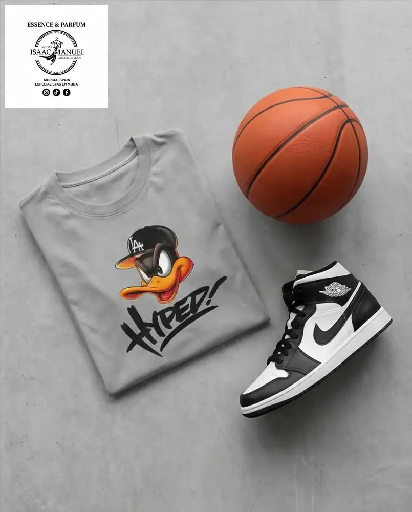 Camiseta Oversize ’Hyped’ Duck – Edición Street Urban QQ2329 Gris / S Camiseta hombre