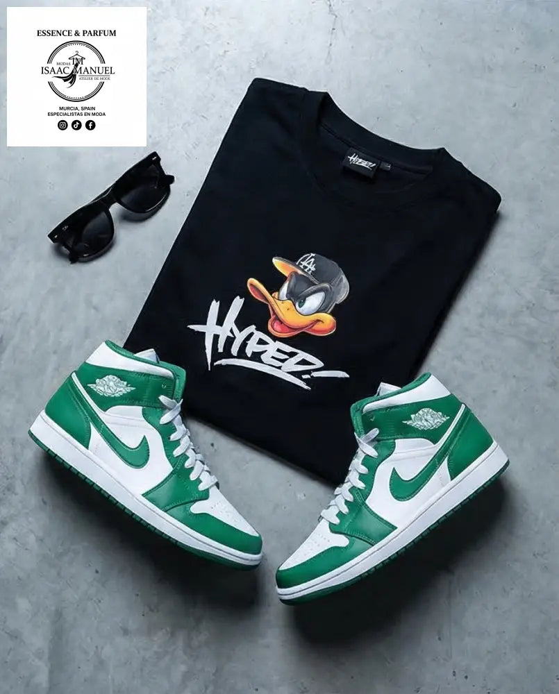 Camiseta Oversize ’Hyped’ Duck – Edición Street Urban QQ2329 Negro / S Camiseta hombre