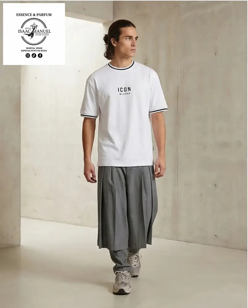 Camiseta Oversize Icon Milano Hombre | Tallas S M L XL. QQ2297 Blanco / S Camisetas
