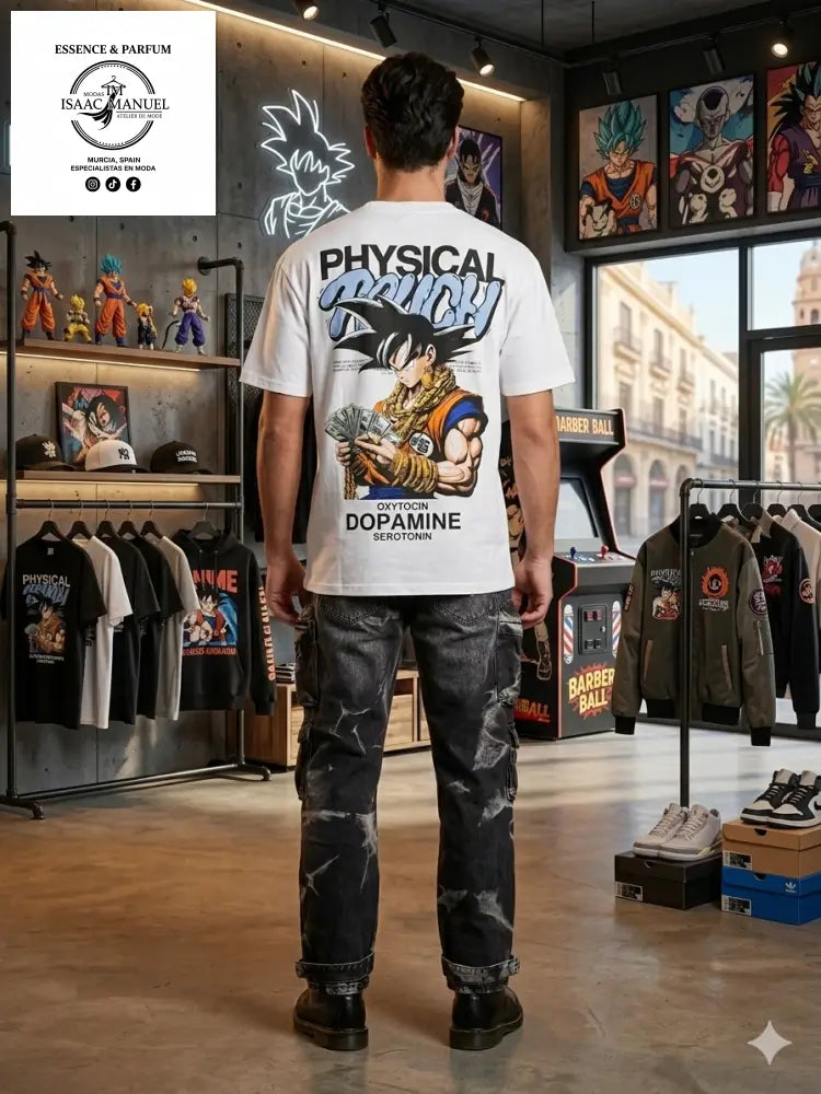 Camiseta Streetwear ’Physical Touch’ Goku – Camiseta Anime Urbana de Algodón AH7925 Blanco / S Camiseta hombre
