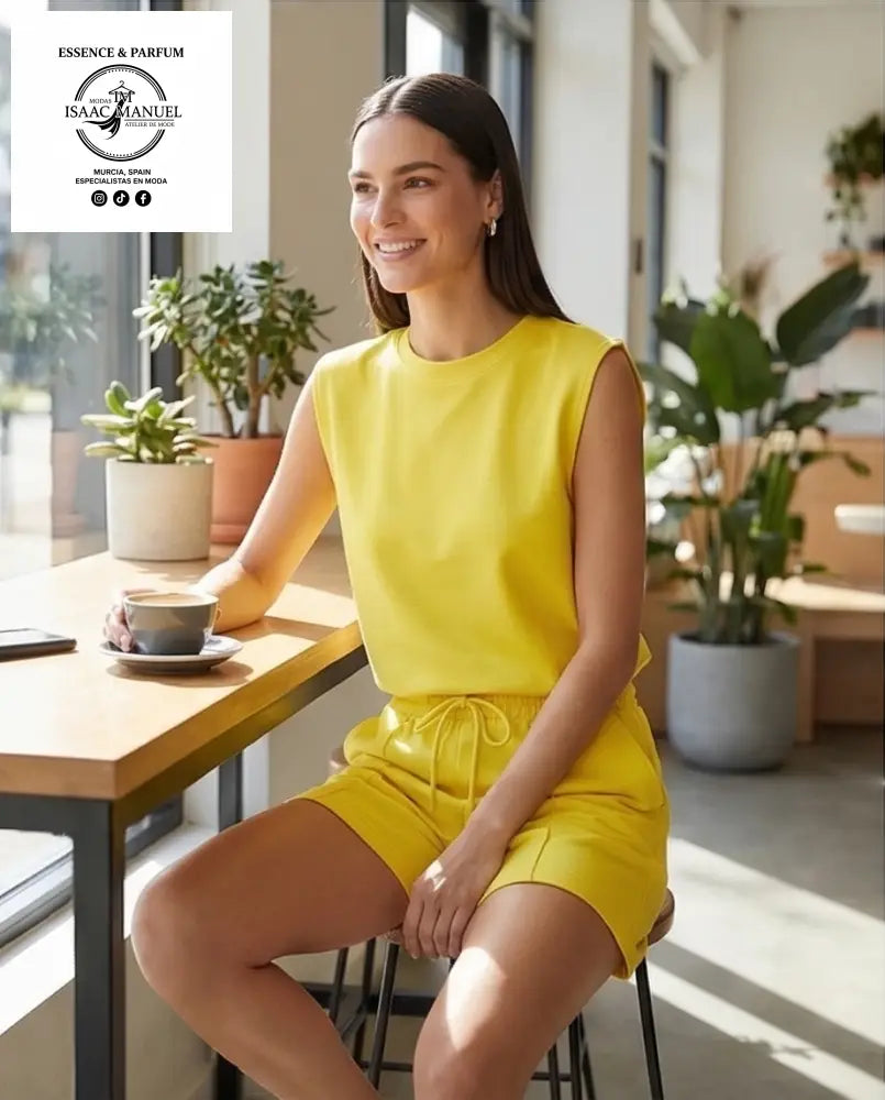 Conjunto Camiseta Sin Mangas y Short Deportivo Mujer | Talla Única 26090 Amarillo Conjunto