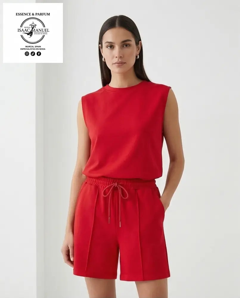 Conjunto Camiseta Sin Mangas y Short Deportivo Mujer | Talla Única 26090 Rojo Conjunto