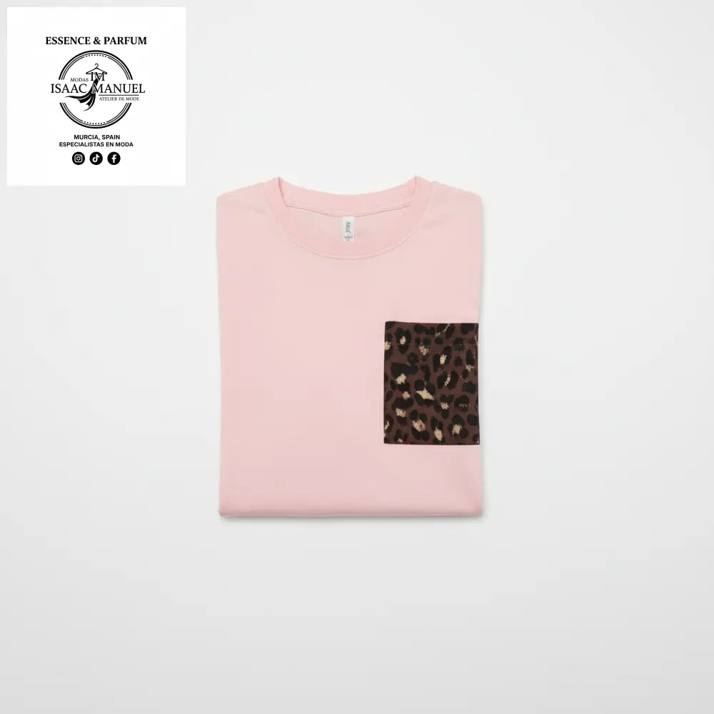 Camiseta oversize con bolsillo leopardo color rosa talla única – Conjunto mujer