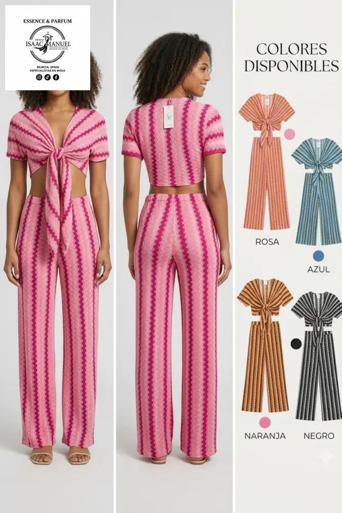 Conjunto crop top y pantalón zigzag color rosa talla única – moda mujer Modas Isaac Manuel