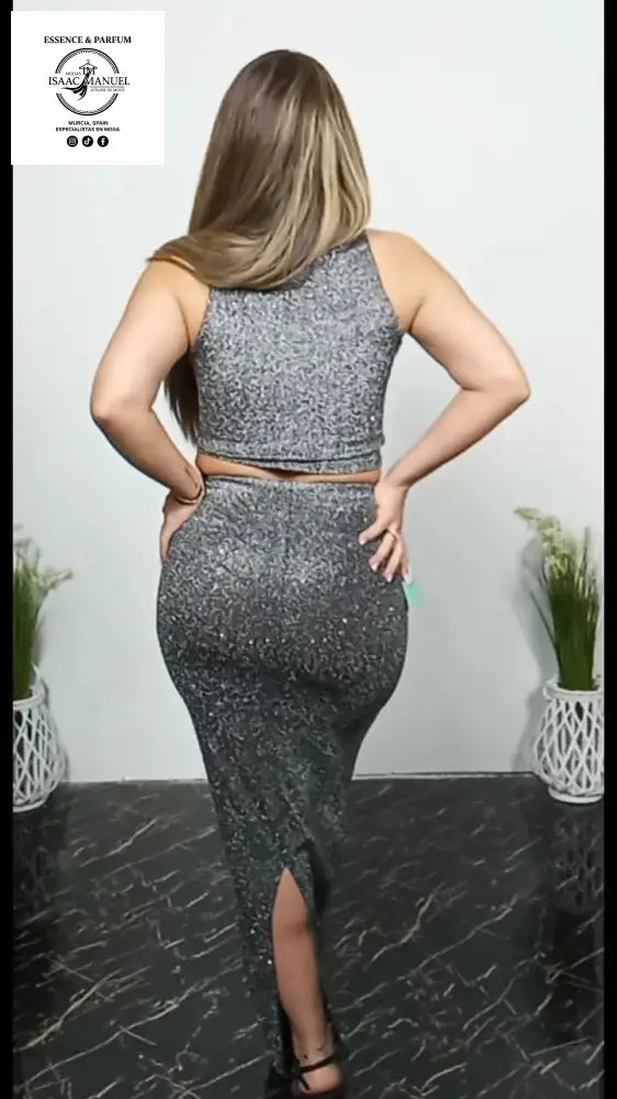 Conjunto de dos piezas brillante talla unica conjunto mujer