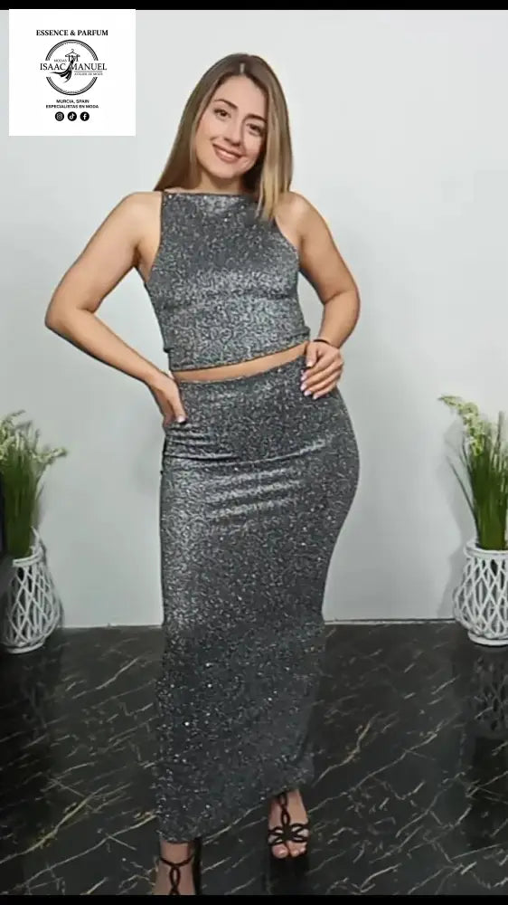 Conjunto de dos piezas brillante talla unica conjunto mujer