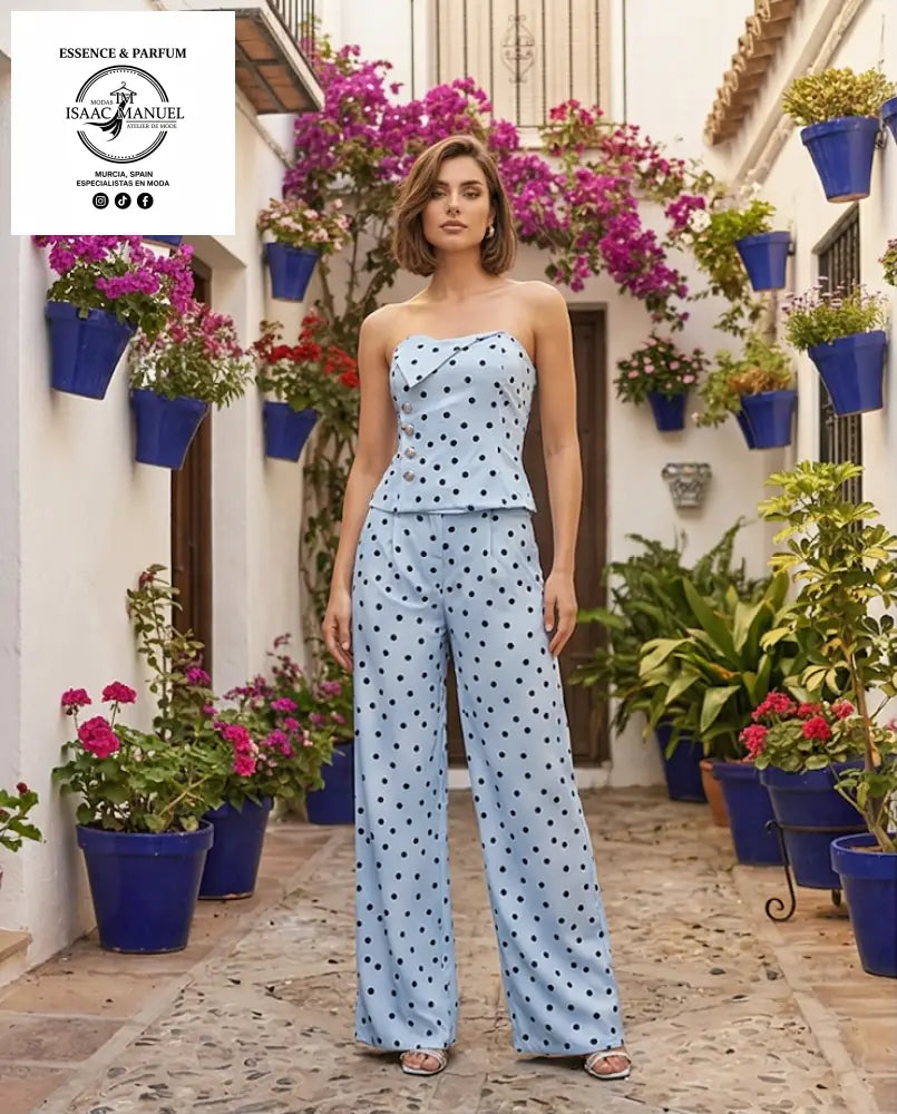 Conjunto de Lunares Mujer | Top Strapless y Pantalón Ancho con Bolsillos 1450011 - Conjunto