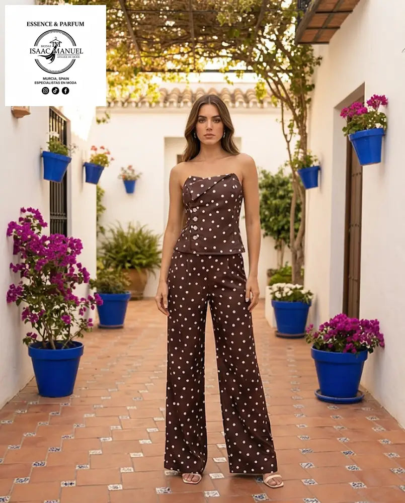 Conjunto de Lunares Mujer | Top Strapless y Pantalón Ancho con Bolsillos 1450011 - Conjunto