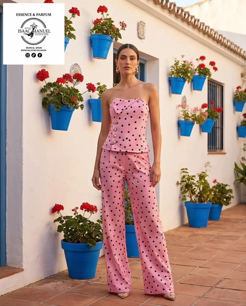 Conjunto de Lunares Mujer | Top Strapless y Pantalón Ancho con Bolsillos 1450011 - Conjunto