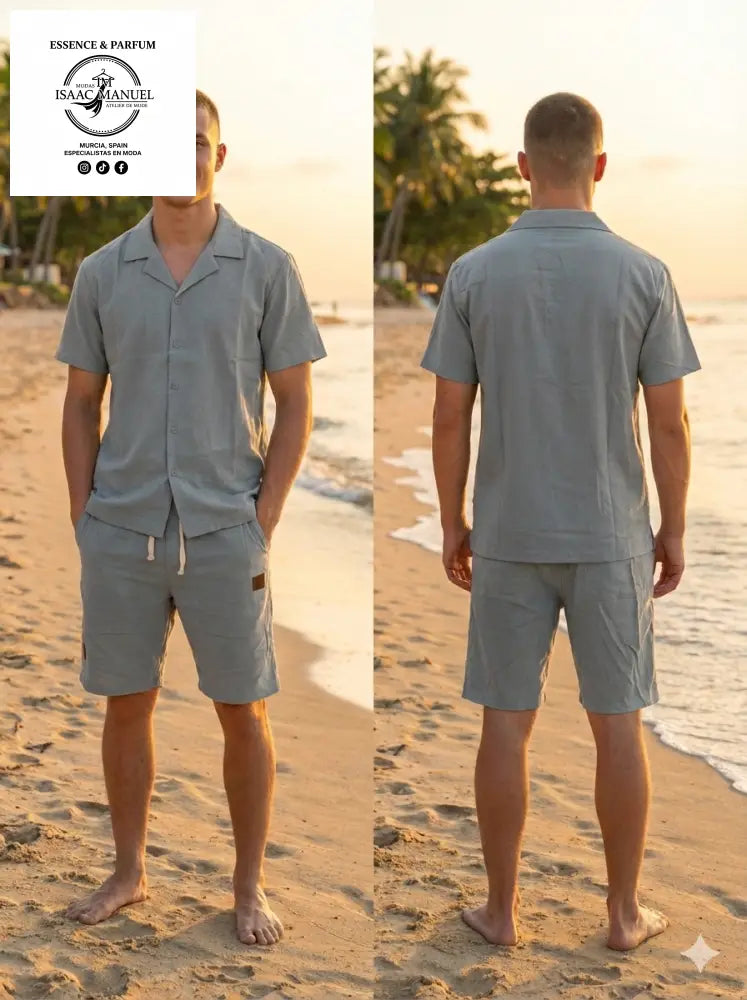 Conjunto de Verano Premium para Hombre: Estilo Linen-Look & Confort Marítimo azul / M / Lino conjunto hombre