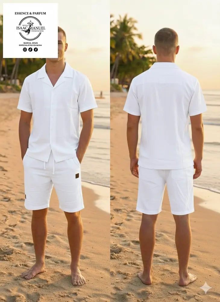 Conjunto de Verano Premium para Hombre: Estilo Linen-Look & Confort Marítimo Blanco / M / Lino conjunto hombre