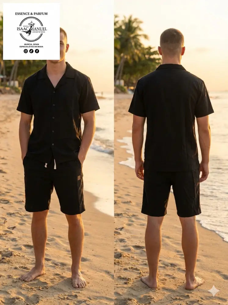 Conjunto de Verano Premium para Hombre: Estilo Linen-Look & Confort Marítimo Negro / M / Lino conjunto hombre
