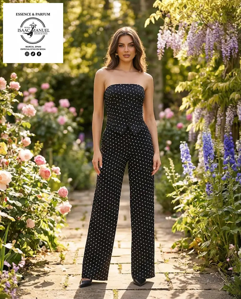 Conjunto Strapless de Lunares | Top y Pantalón Ancho con Bolsillos 46458 - Conjunto