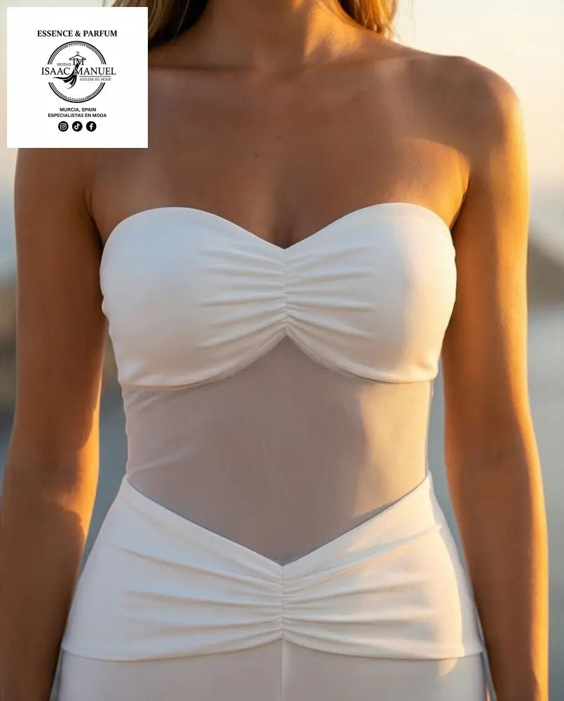 Enterizo mujer blanco escote corazón sin tirantes pantalón palazzo – talla única verano