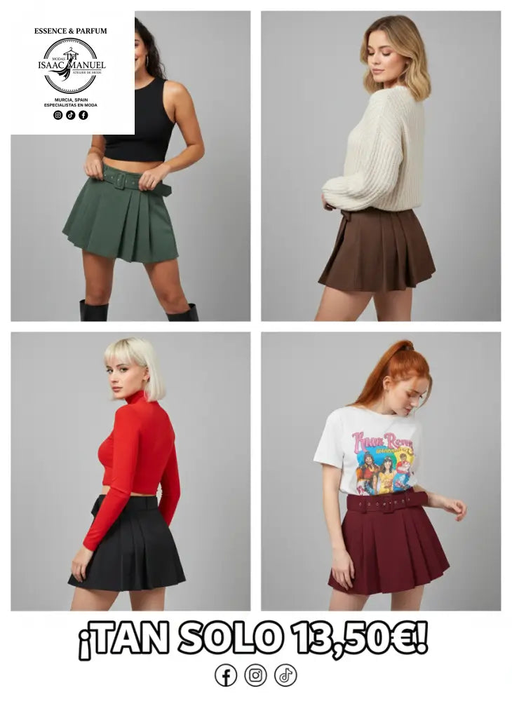 Falda Pantalón de Tablas con Cinturón – Estilo Preppy y Comodidad Total Falda pantalon