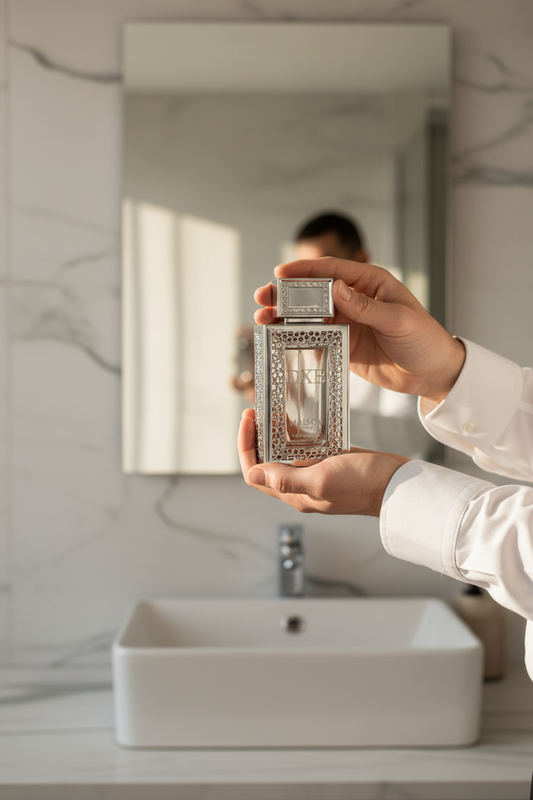 DXB Maison Asrar perfume lifestyle manos elegantes