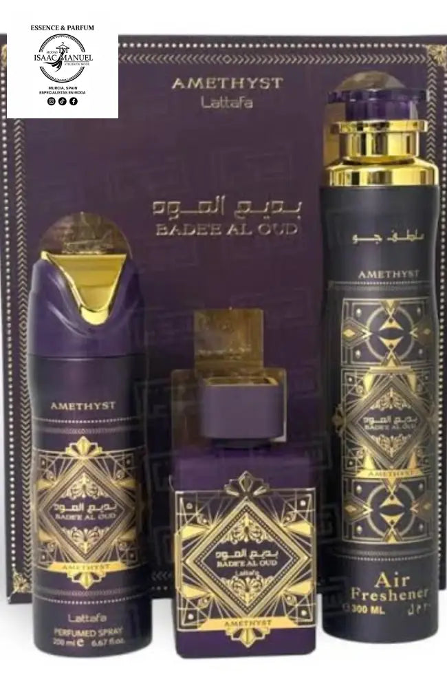 Sumérgete en la opulencia de la perfumería oriental con el Set Bade'e Al Oud Amethyst. Este pack exclusivo de Lattafa no es solo una fragancia, es una declaración de poder y elegancia. Inspirado en el misticismo del oud y la suavidad de la rosa