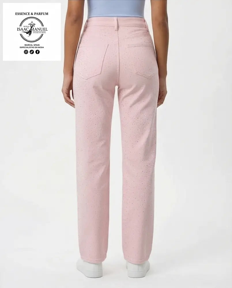 Pantalón Rosa Wide Leg con Strass | Moda Mujer MS-01 - XL - Pantalones