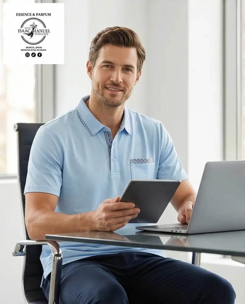 Polo de Algodón Premium con Diseño Minimalista para Hombre - Azul cielo / M - Polo