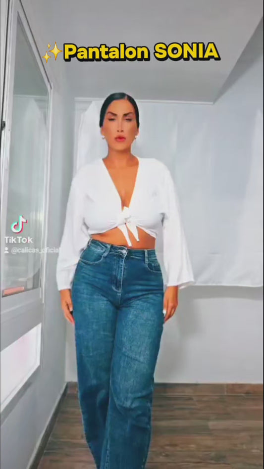 Pantalón Vaquero SONIA - Jeans Tiro Alto con Bolsillos de Lentejuelas Leopardo