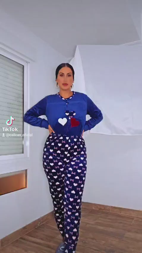 Conjunto ROSA  pijama de mujer 3 piezas corazones con bata
