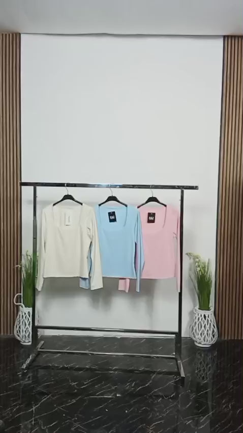 Camiseta Manga Larga Licra Mujer | Cuello Redondo Corte Recto | Beige, Celeste y Rosa Pastel | Talla Única