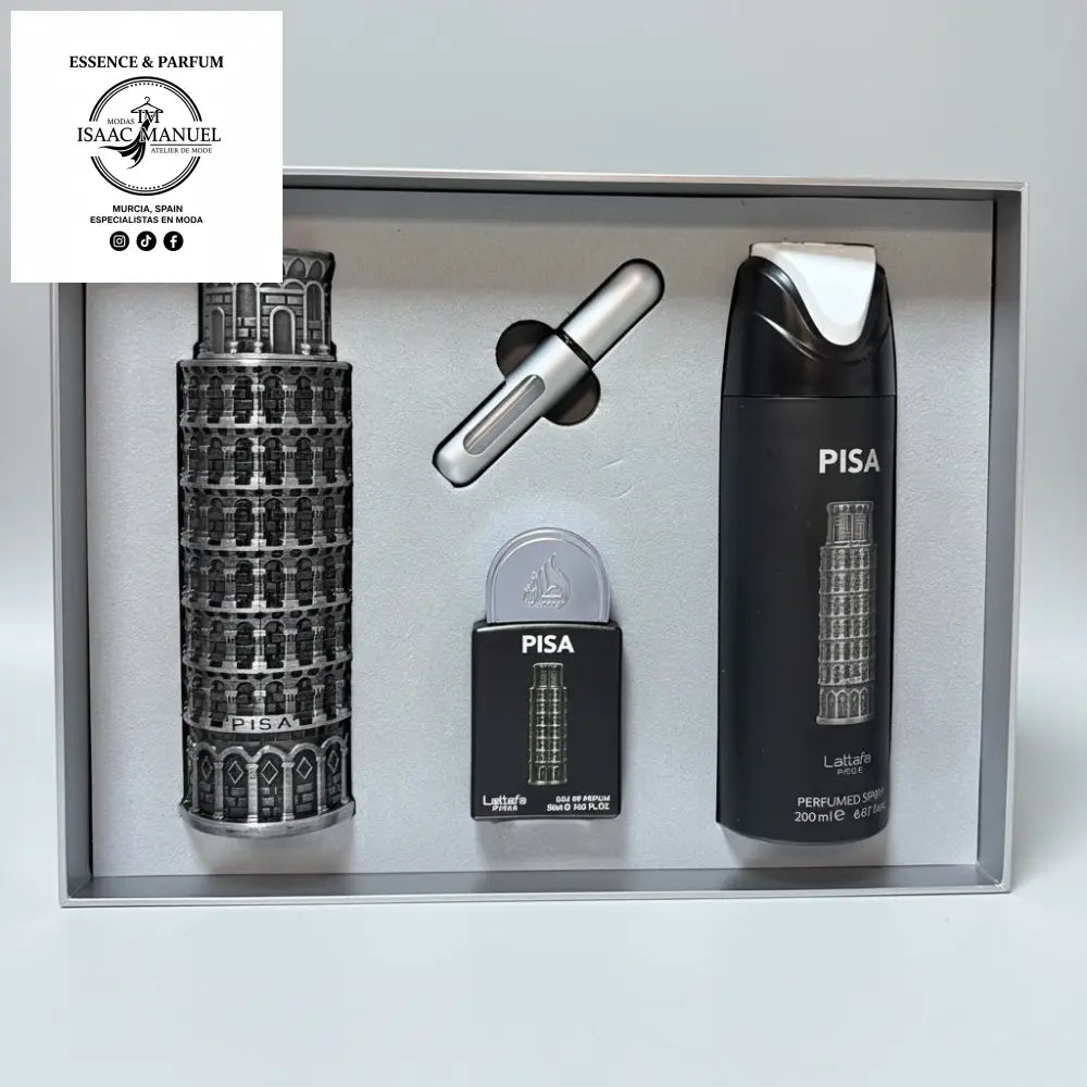 Set Pisa de Lattafa Pride es un elegante set masculino de la familia oriental amaderada especiada. Ofrece un aroma intenso, sofisticado y duradero con notas aromáticas y especiadas sobre un fondo amaderado profundo. Ideal como regalo, combina presencia, estilo y carácter para el hombre moderno.